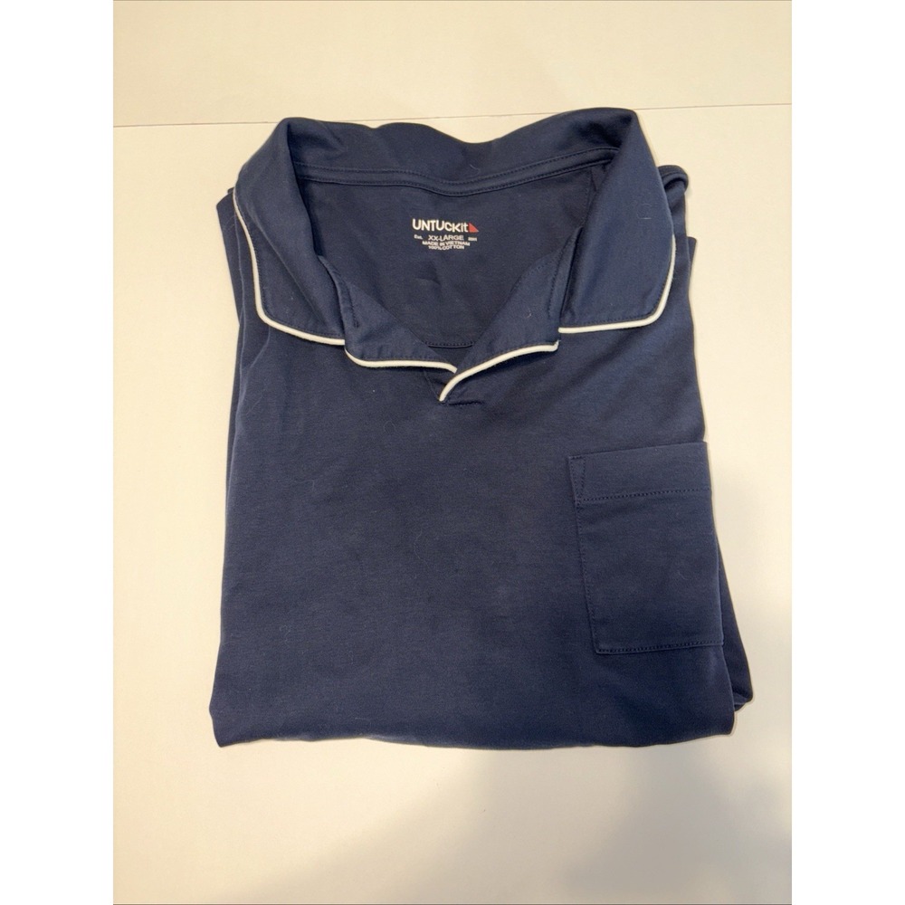 Untuckit Mens Medium Blue Stretch Knit Golf Polo Short Sleeve 100% Cotton‎ 2XL